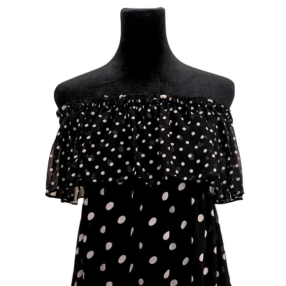 Moda International Black White Polka Dot Off Shoulder Ruffle Maxi Dress M - Picture 2 of 11